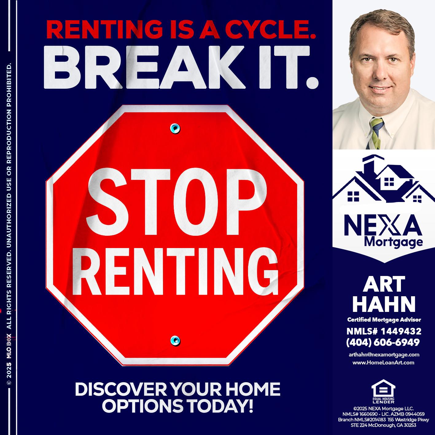 STOP RENTING - Arthur Hahn -Mortgage Loan Originator