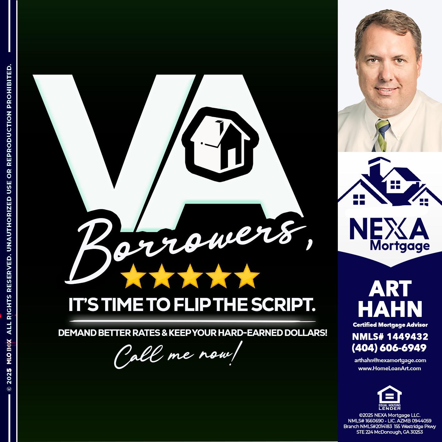 VA BORROWERS - Arthur Hahn -Mortgage Loan Originator