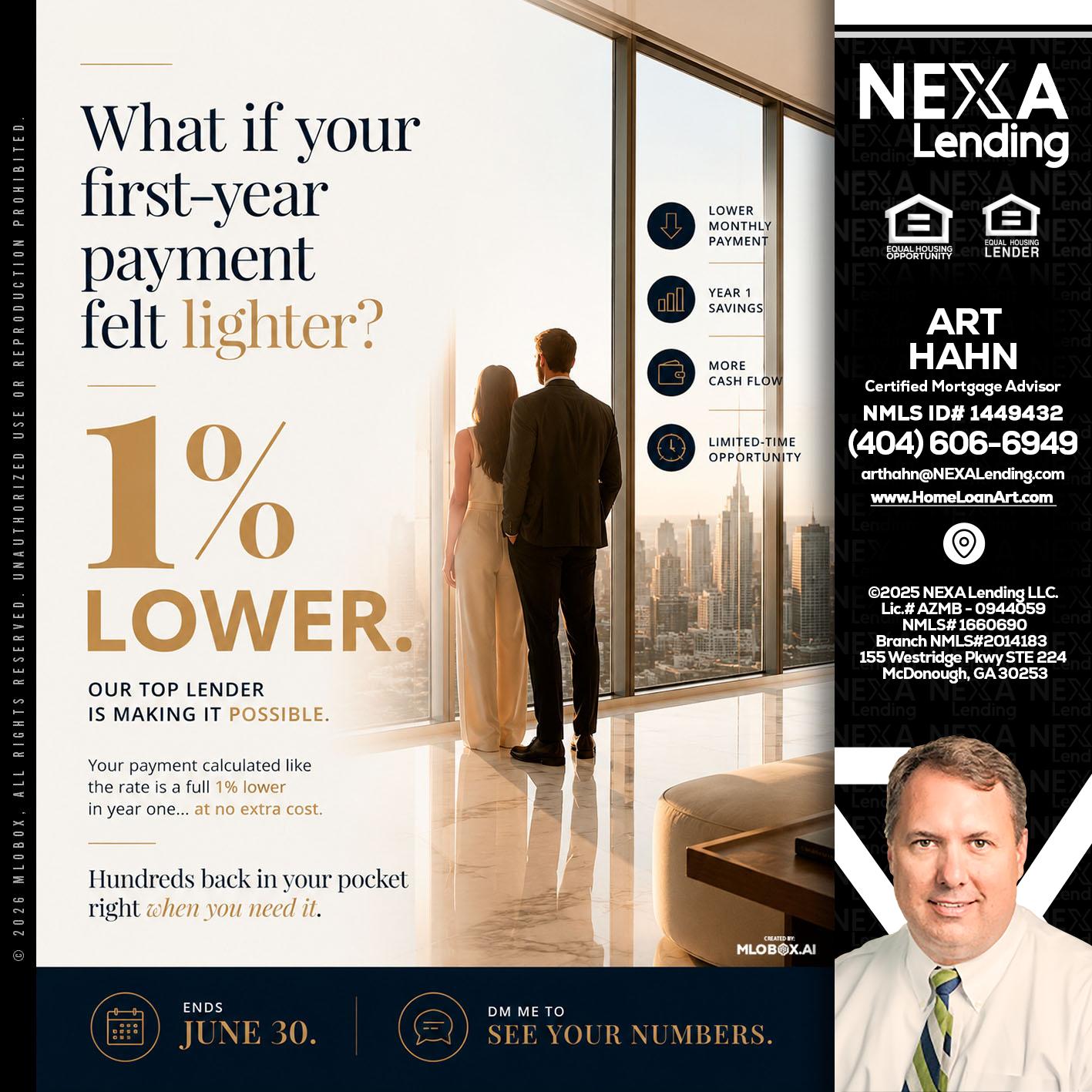 1% lower - Arthur Hahn -Mortgage Loan Originator