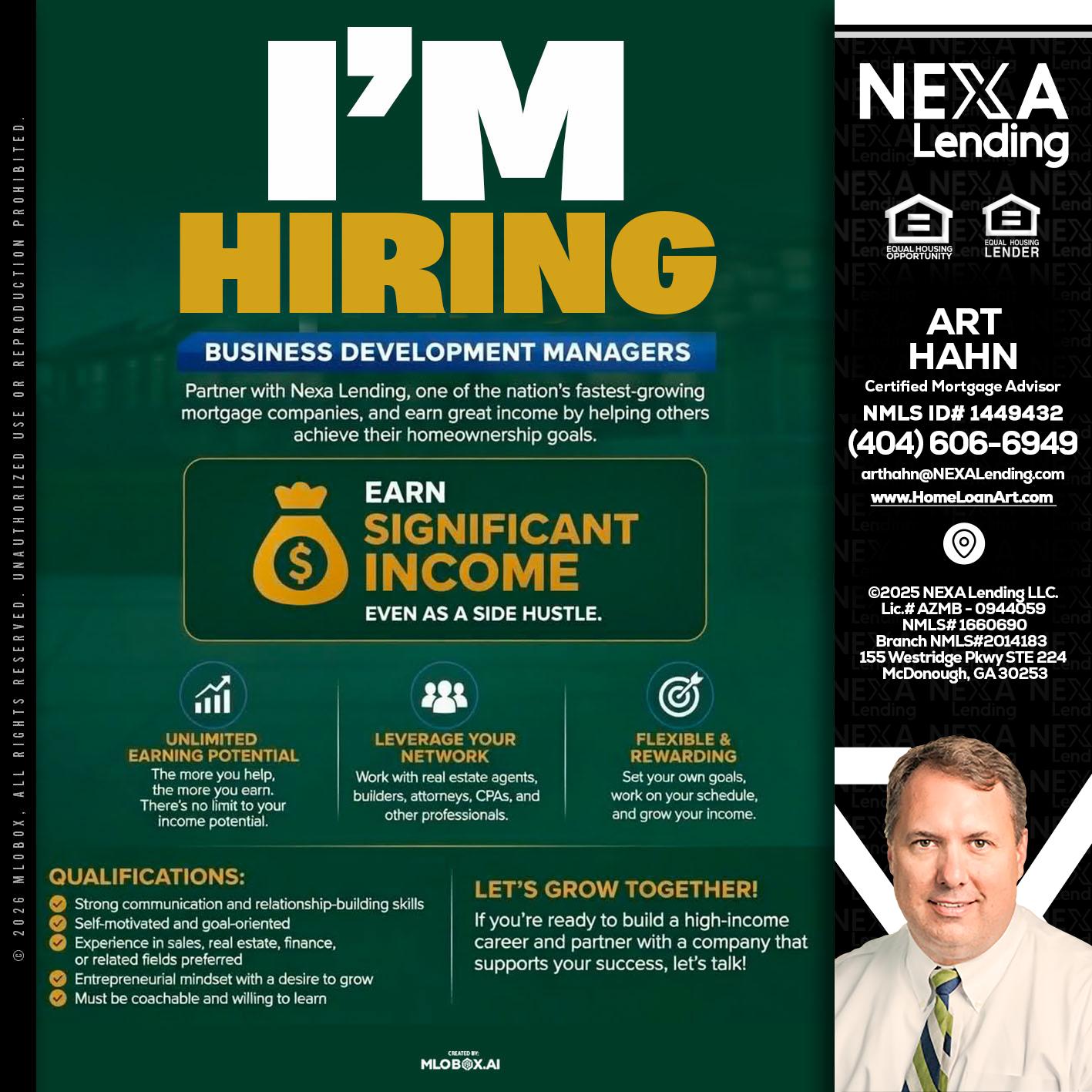 IM HIRING - Arthur Hahn -Mortgage Loan Originator